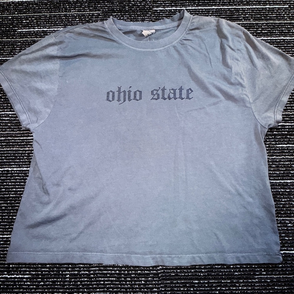 Chicka-d Ohio State Buckeyes T-Shirt Womens XL Smoke NEW Rhinestone Montauk Tee